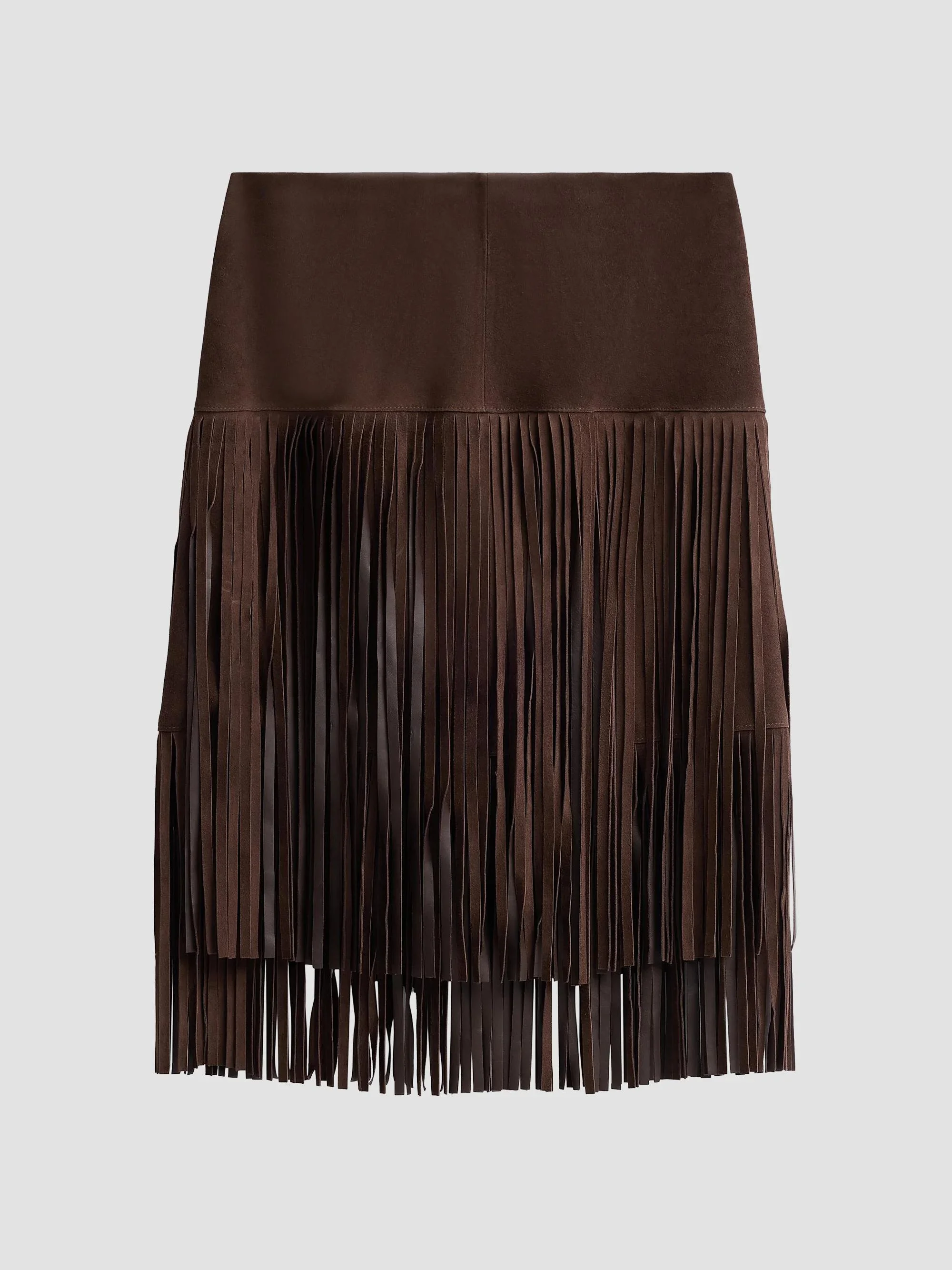 Women's Kyla Fringed Suede Midi Skirt - Espresso - 1