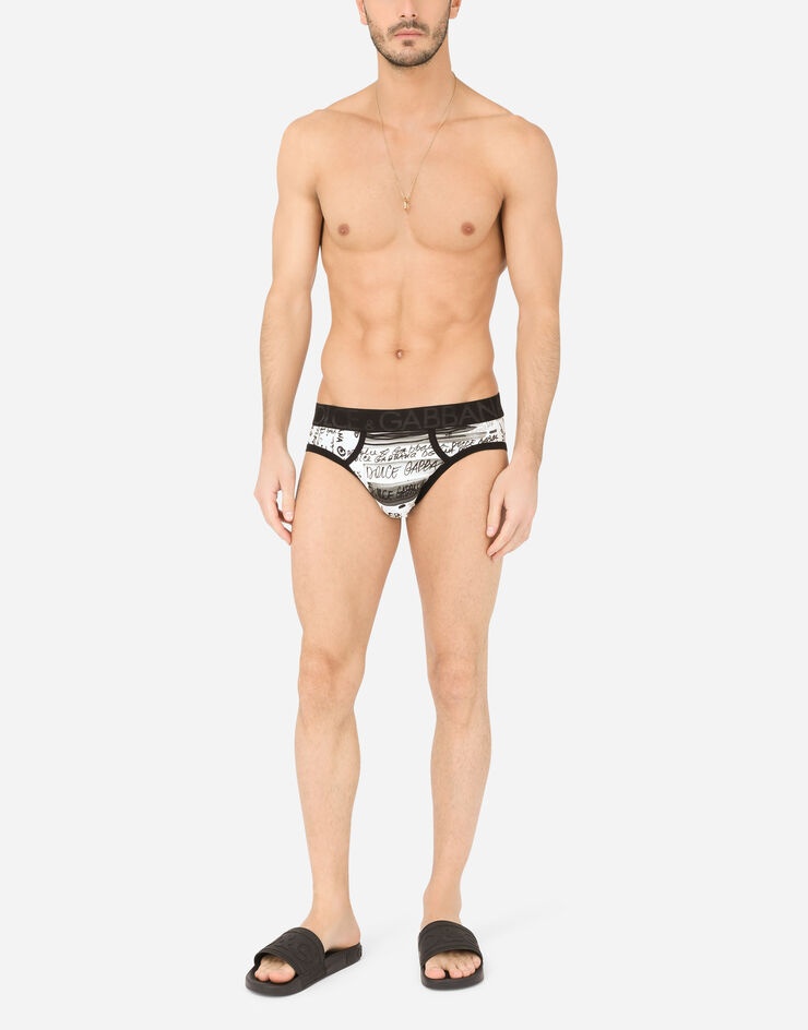 Two-way stretch cotton mid-rise briefs with logo print - 2