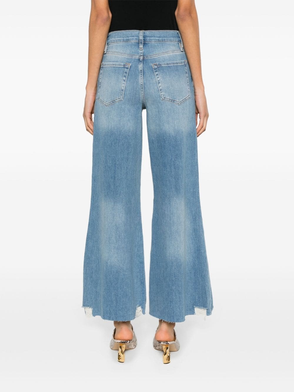 cropped wide-leg frayed jeans - 4