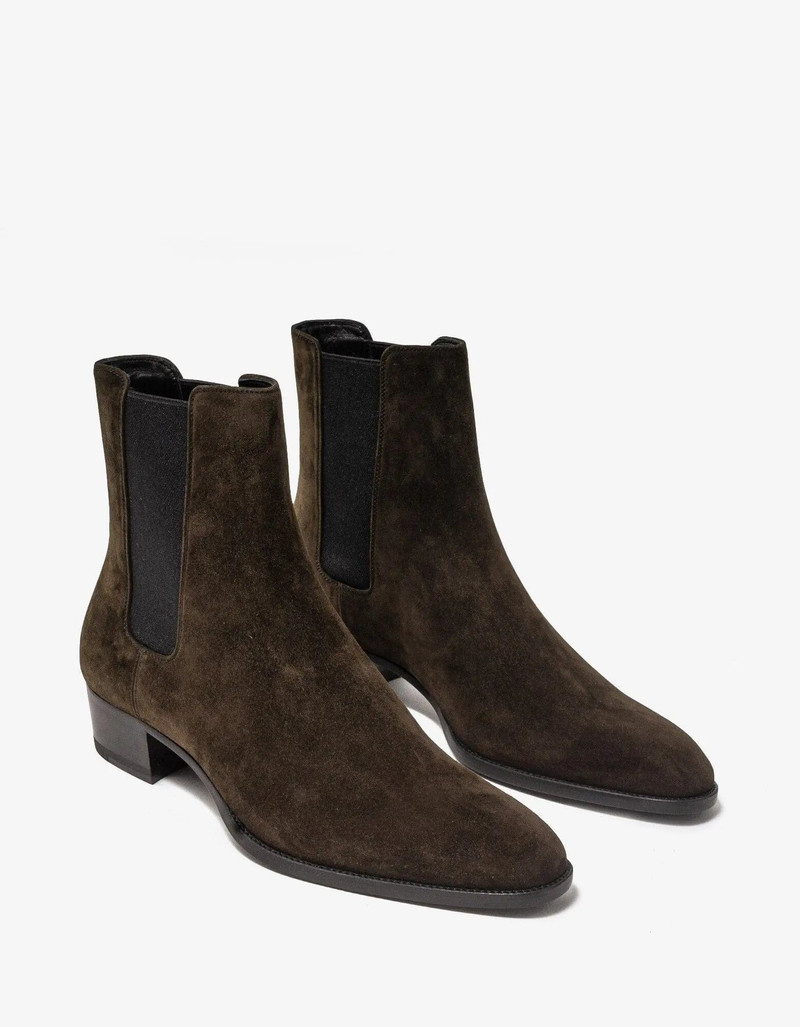 SAINT LAURENT Saint Laurent Brown Suede Wyatt Chelsea Boots outlook