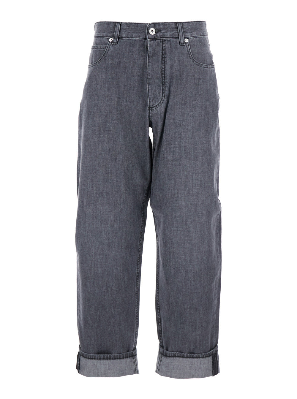 Bottega Veneta Women Grey Jeans With Logo Patch On The Rear And Turn-Up Cuffs In Denim Woman - 1