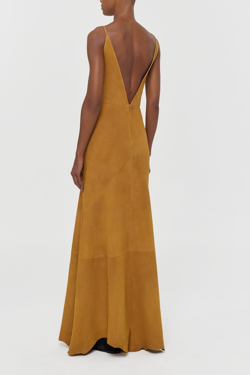 Brigita Slip Maxi Dress in Cashew Suede 4
