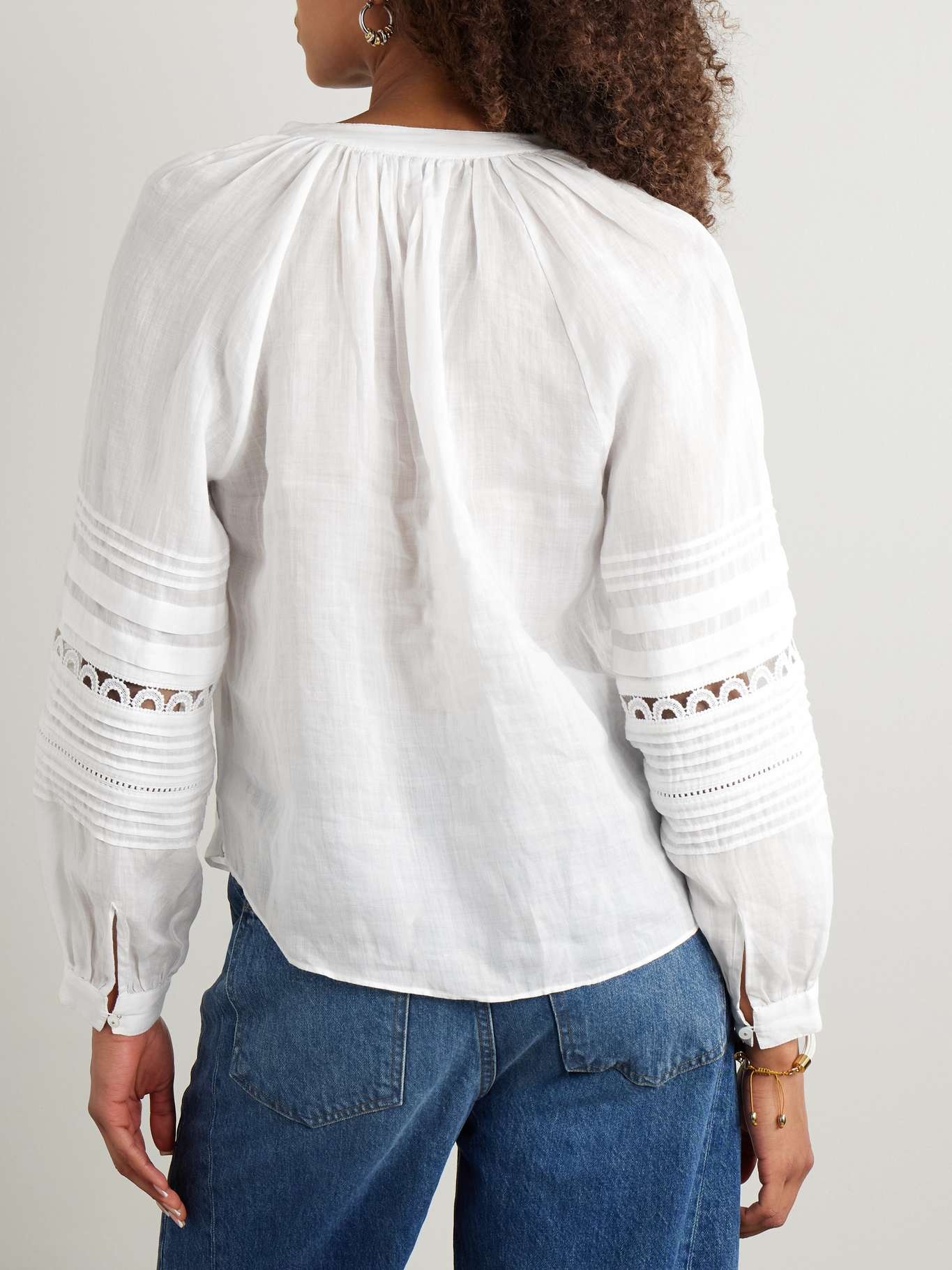 Ailani crochet-trimmed pintucked ramie-voile blouse Off-white - 3