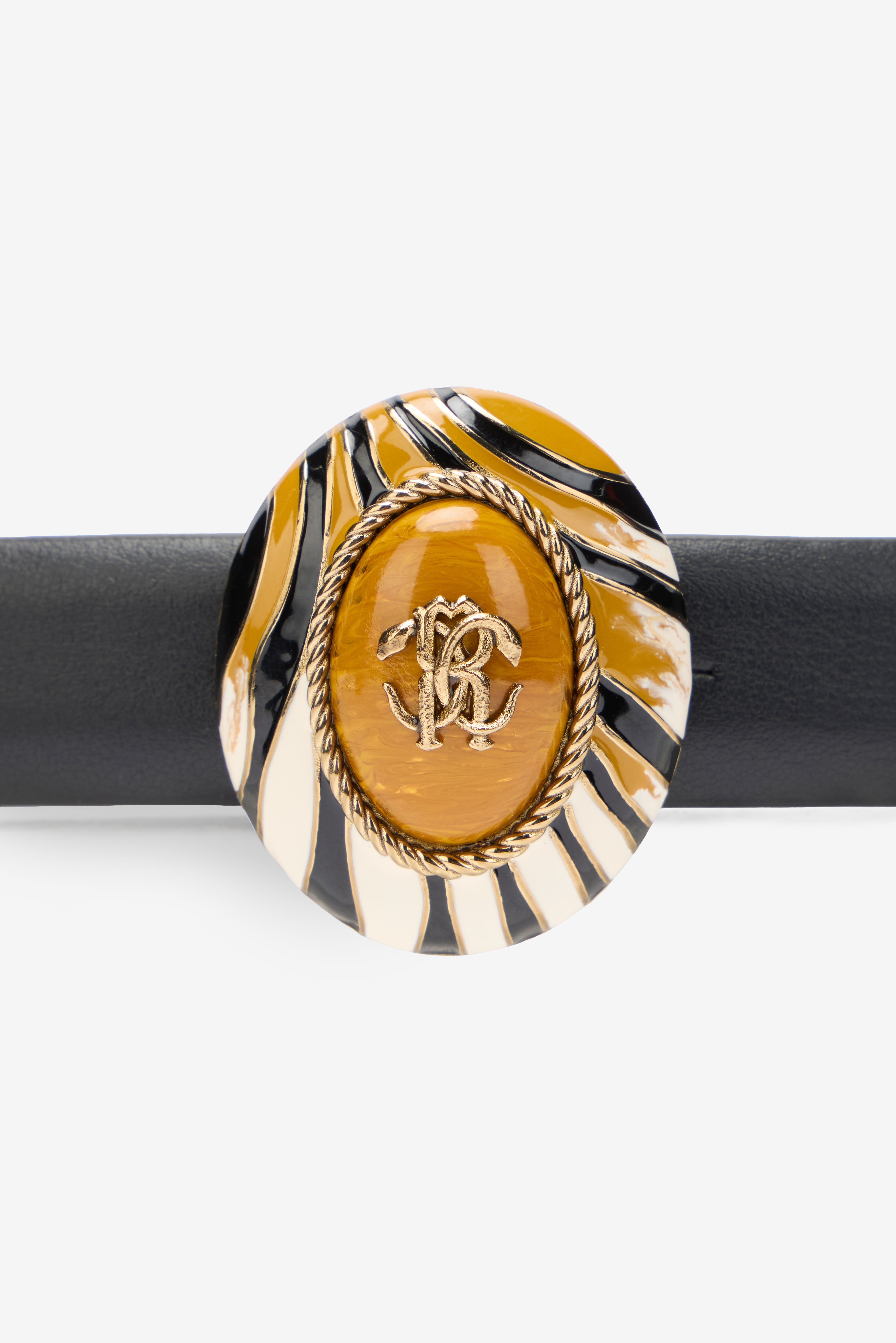 Black Leather Belt With Monogram RC Buckle - 4