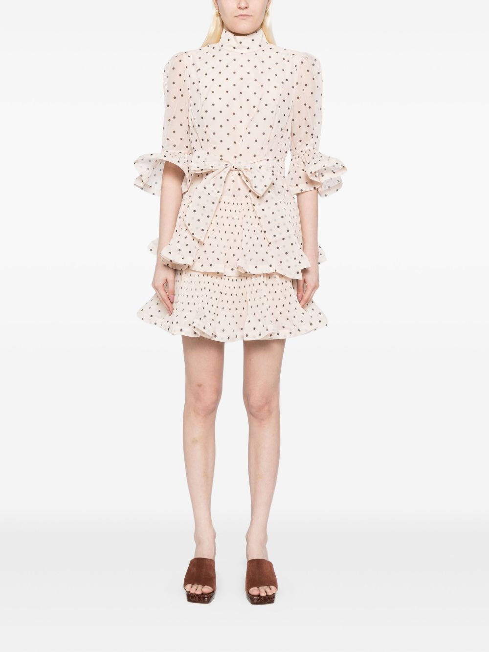 pleated polka dot mini dress - 6