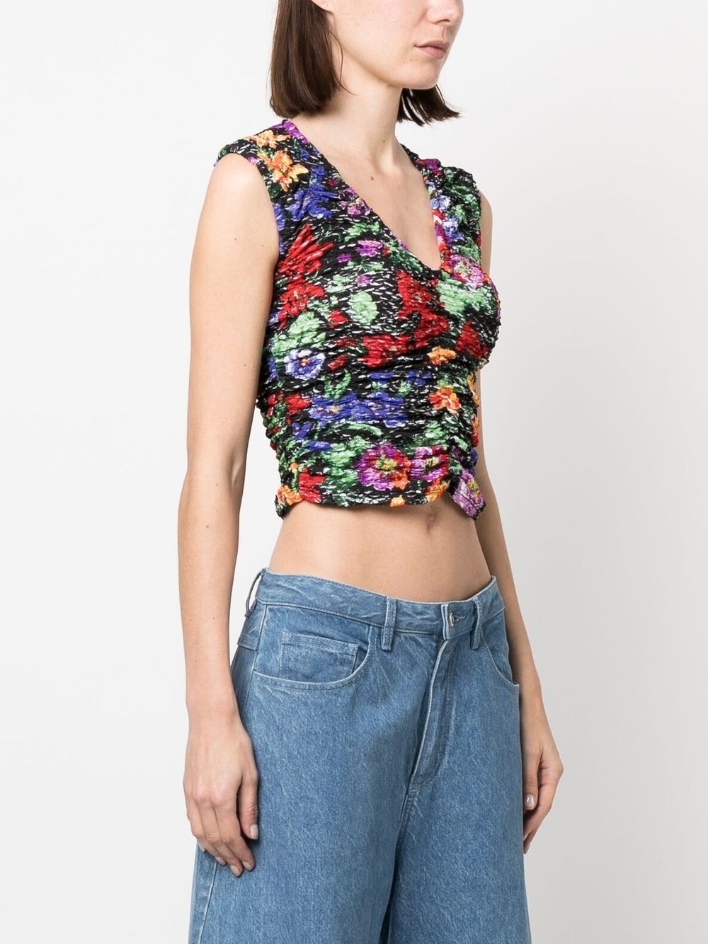 floral-print ruched vest top - 3