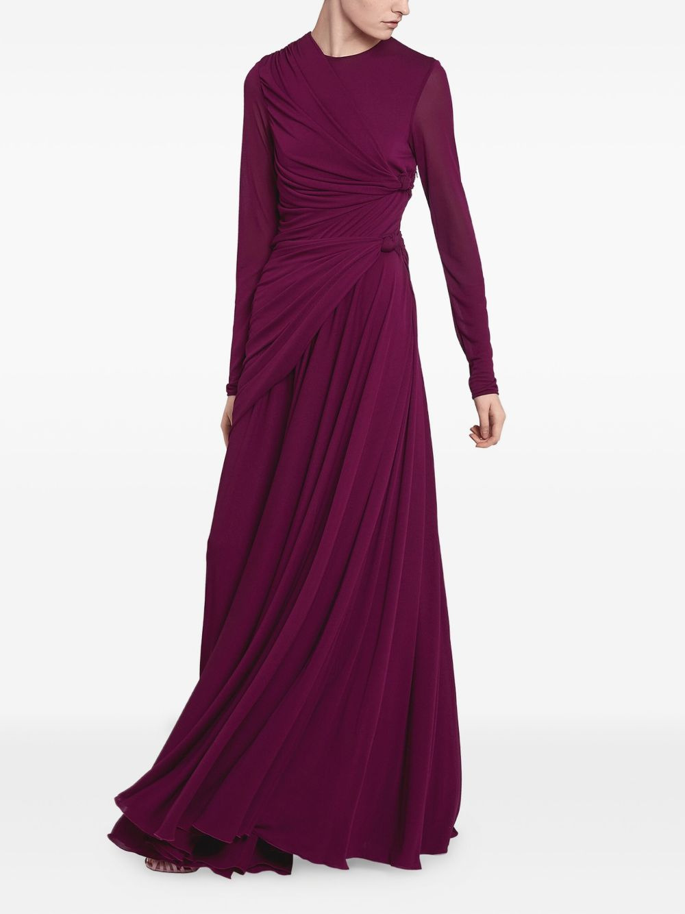 draped long-sleeve maxi dress - 3