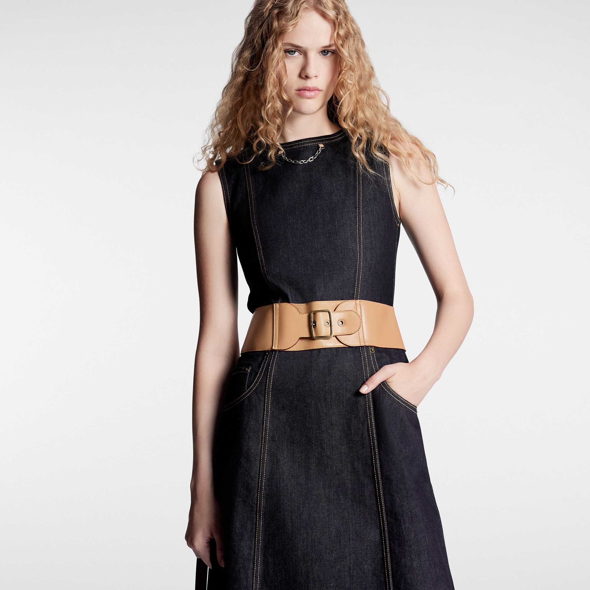 Eyelet Belt Denim Dress - 5