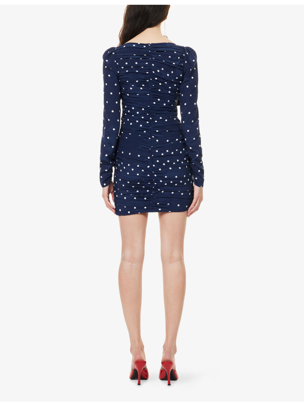 Polka-Dot Draped Woven Mini Dress - 4