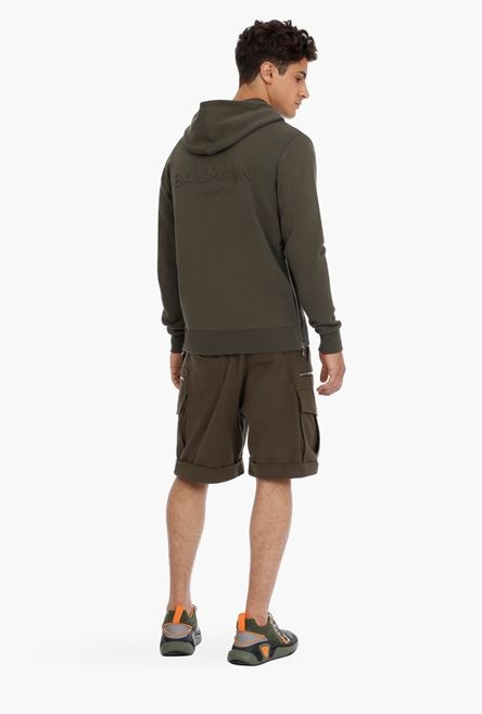 Khaki cotton sweatshirt with embossed khaki Balmain Paris logo - 2
