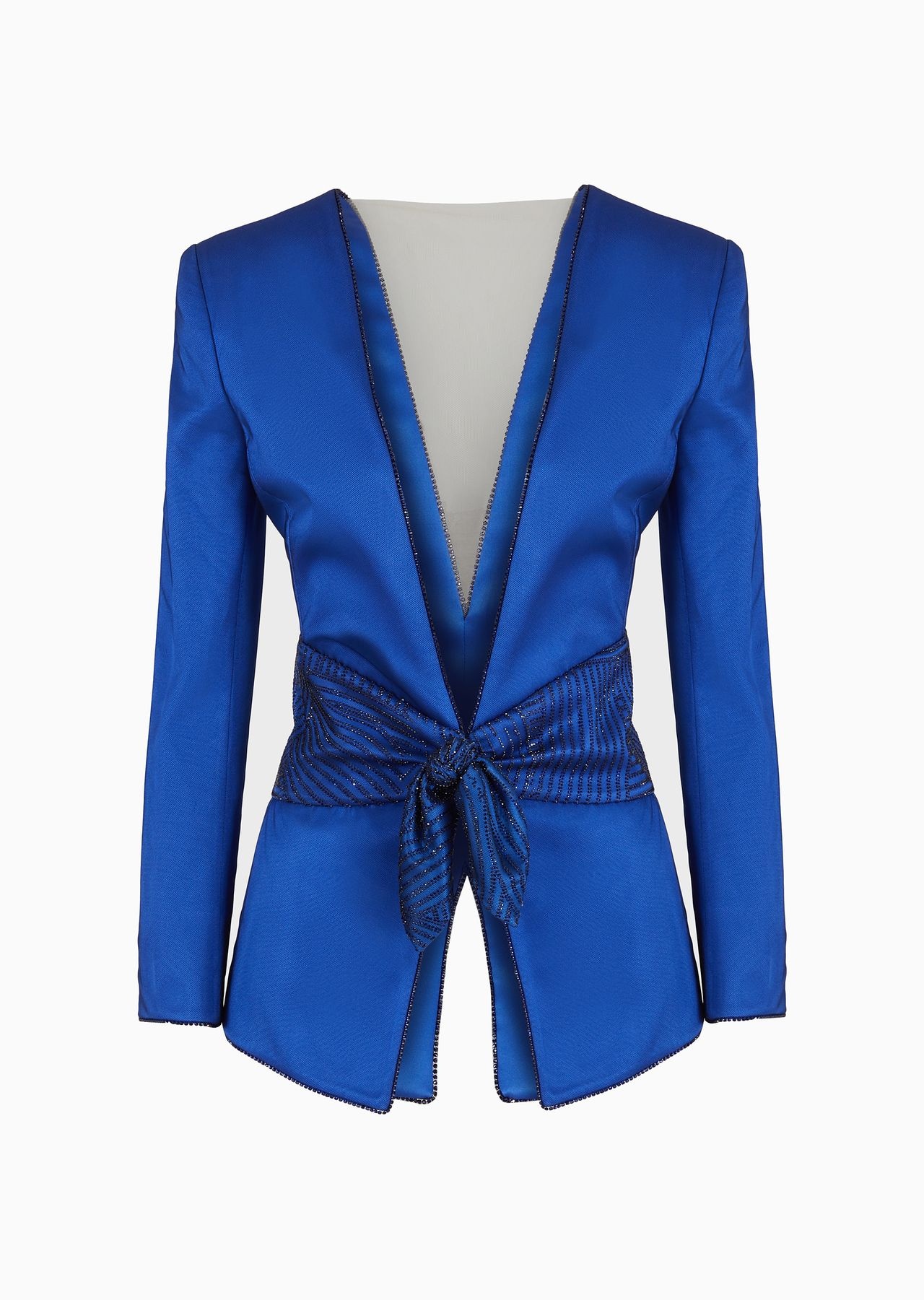 Silk, single-breasted jacket with embroidered belt - 1