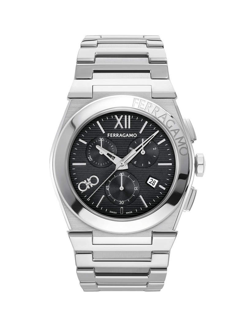 Men's Vega Chrono Stainless Steel Bracelet Watch/42MM - Silver Black 1