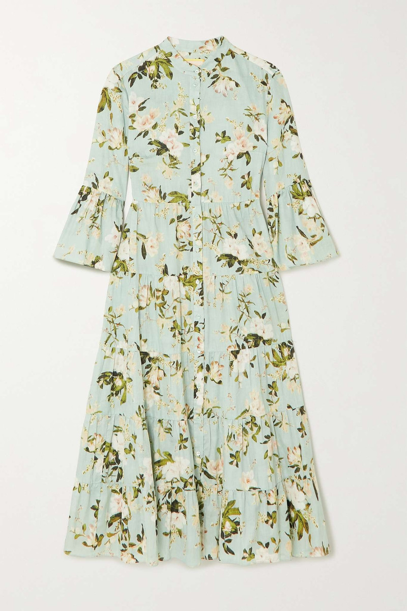 Panthea tiered floral-print cotton midi shirt dress 1