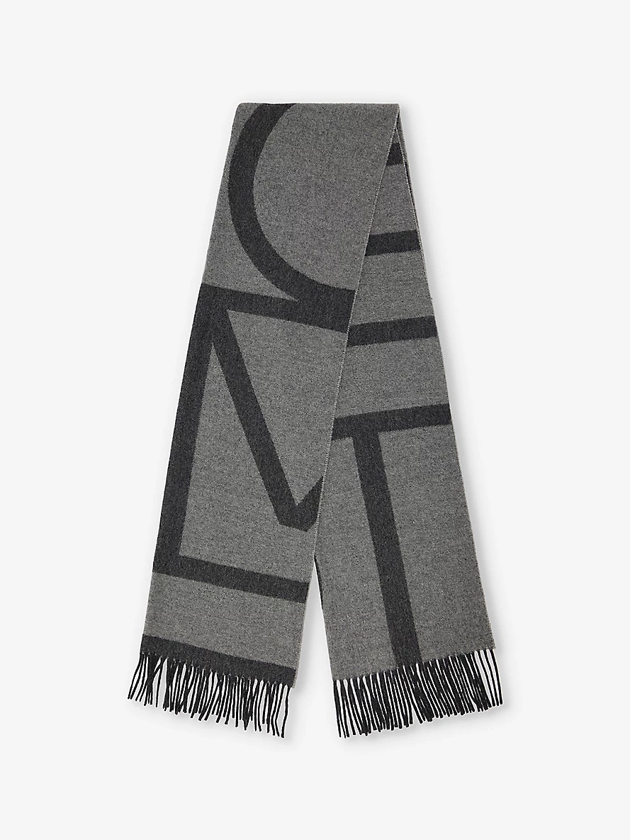 Monogram fringed wool scarf - 1