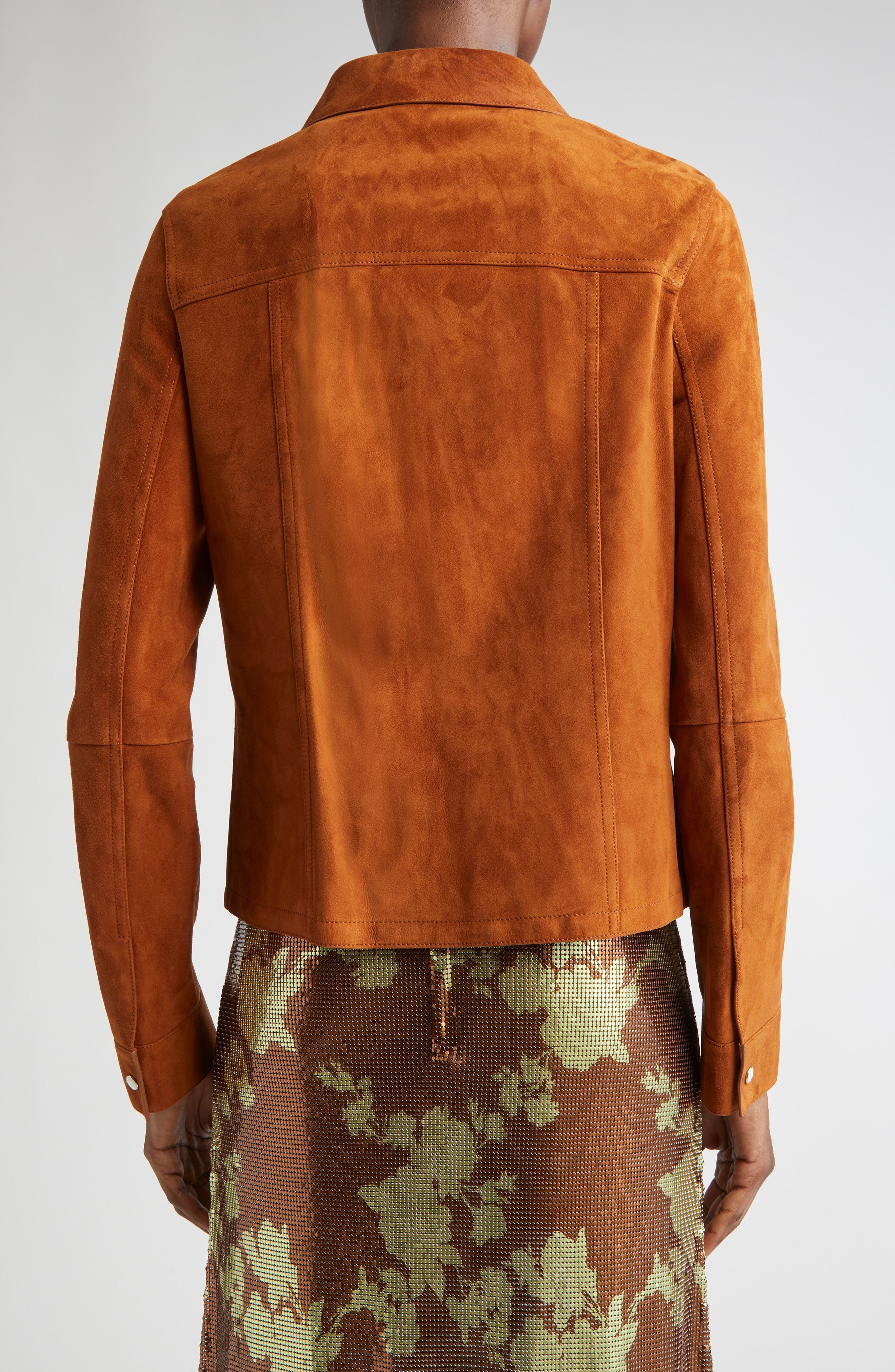 Versace Floral Appliqué Suede Jacket in Tobacco at Nordstrom - 3