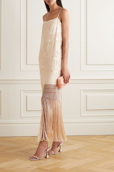 Johanna Ortiz Palm Gold fringed embroidered silk crepe de chine maxi dress outlook