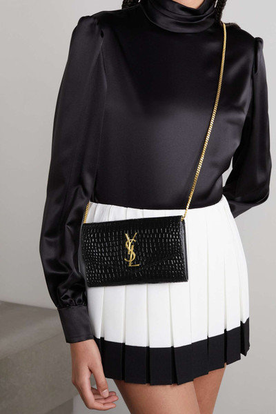 SAINT LAURENT Uptown croc-effect patent-leather shoulder bag and cardholder outlook