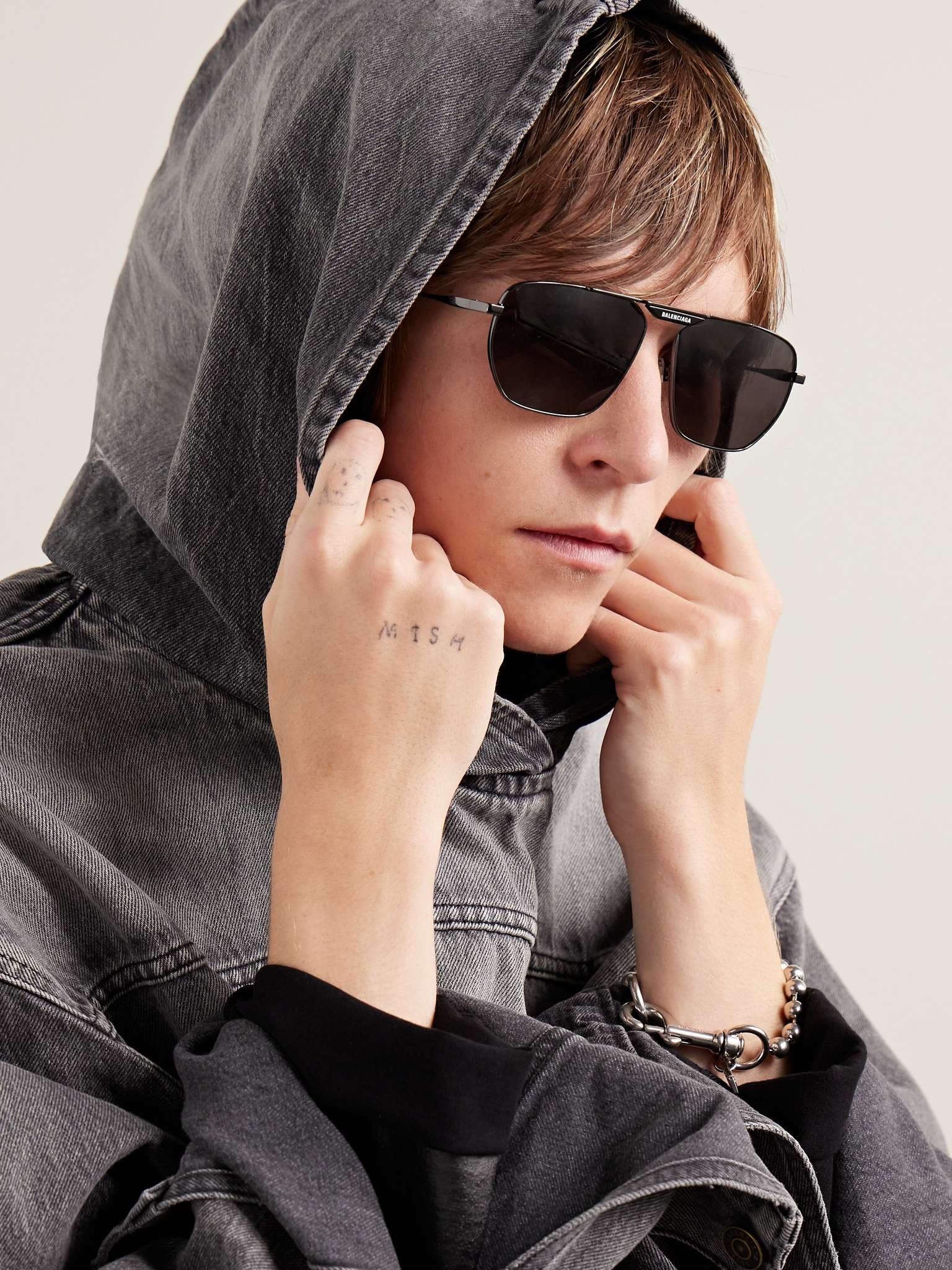 BALENCIAGA Tag 2.0 Aviator-Style Gunmetal-Tone Sunglasses