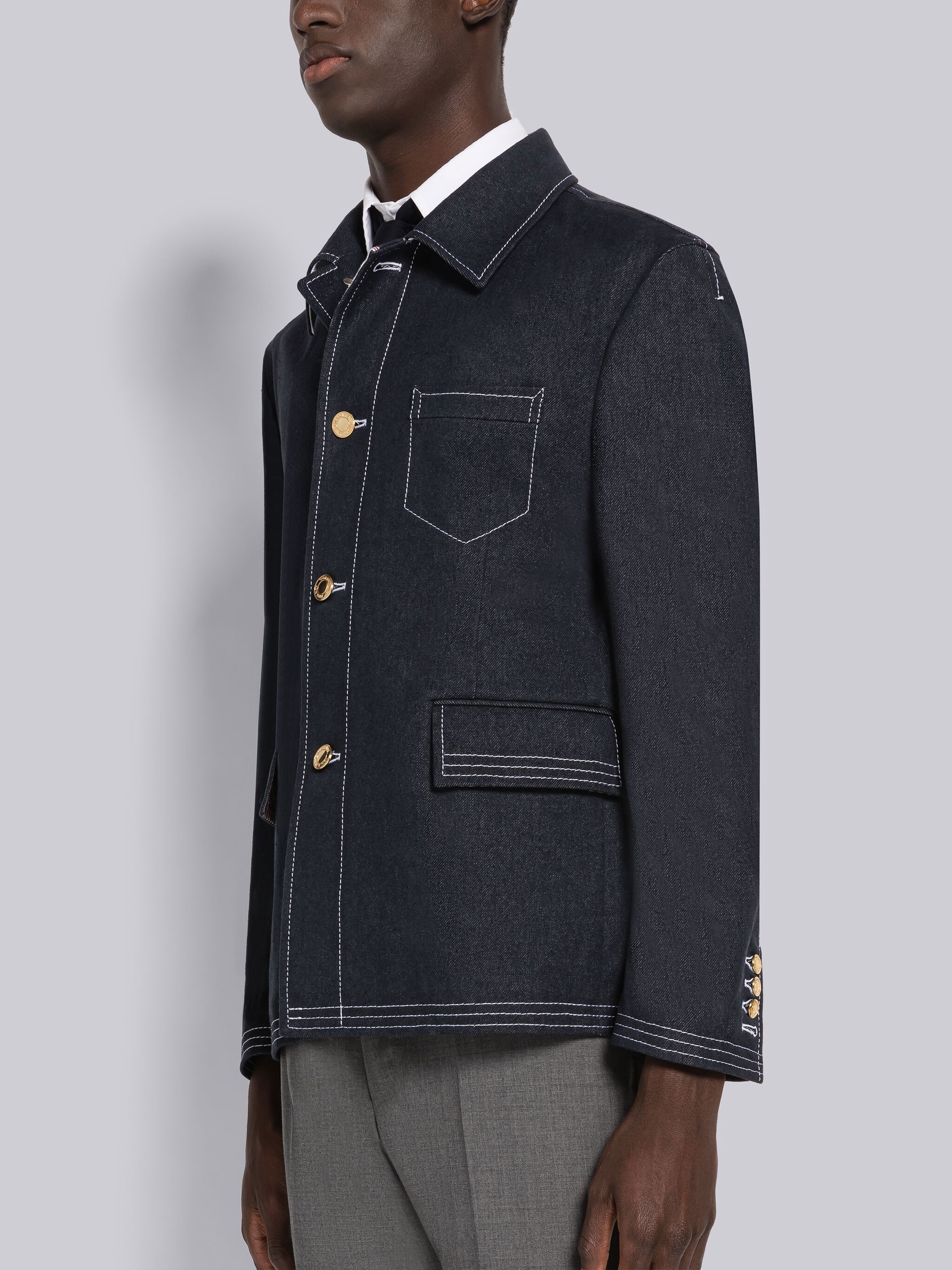 Selvedge Denim Track Stitch Button Front Jacket - 2