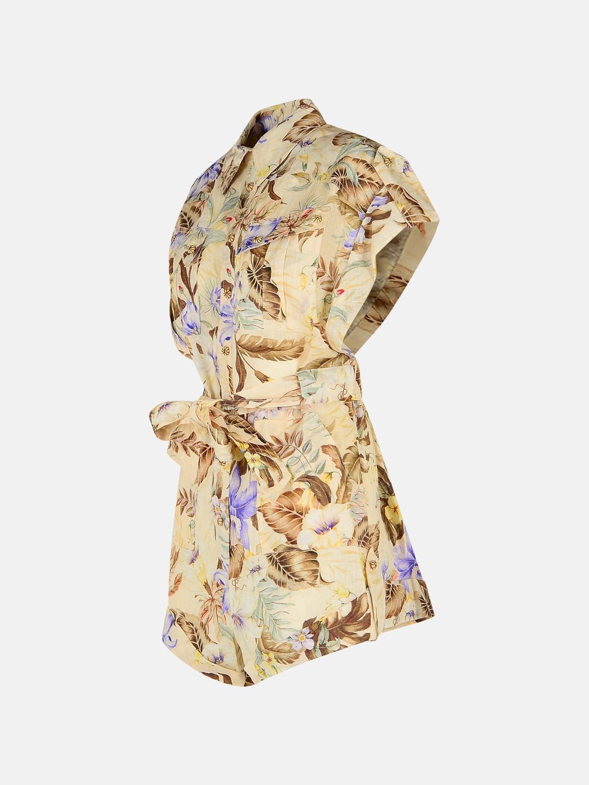 'COCO' ONE-PIECE JUMPSUIT IN BEIGE LINEN WITH MULTI FLORAL - 2