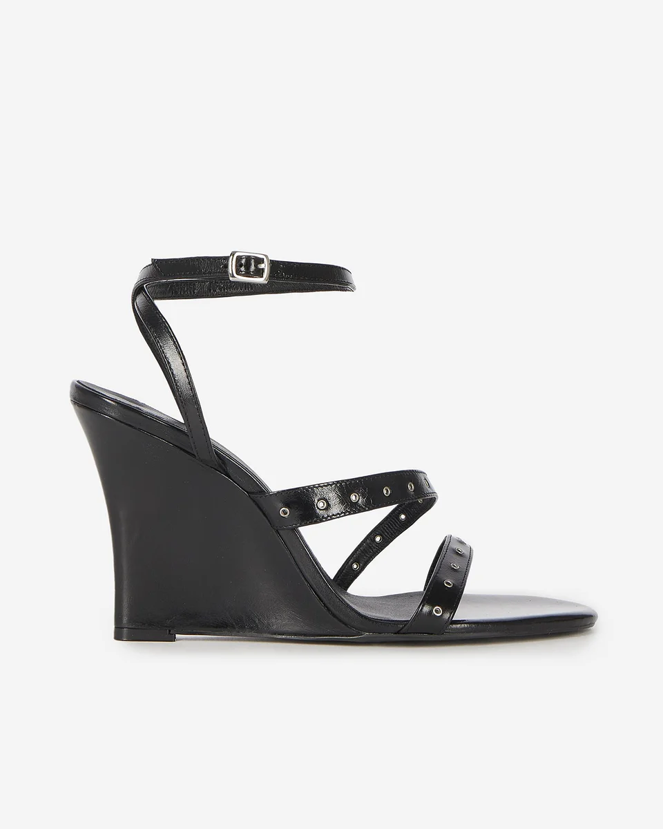 WEDGE-HEELED SANDALS WITH BLACK STUDS - 1