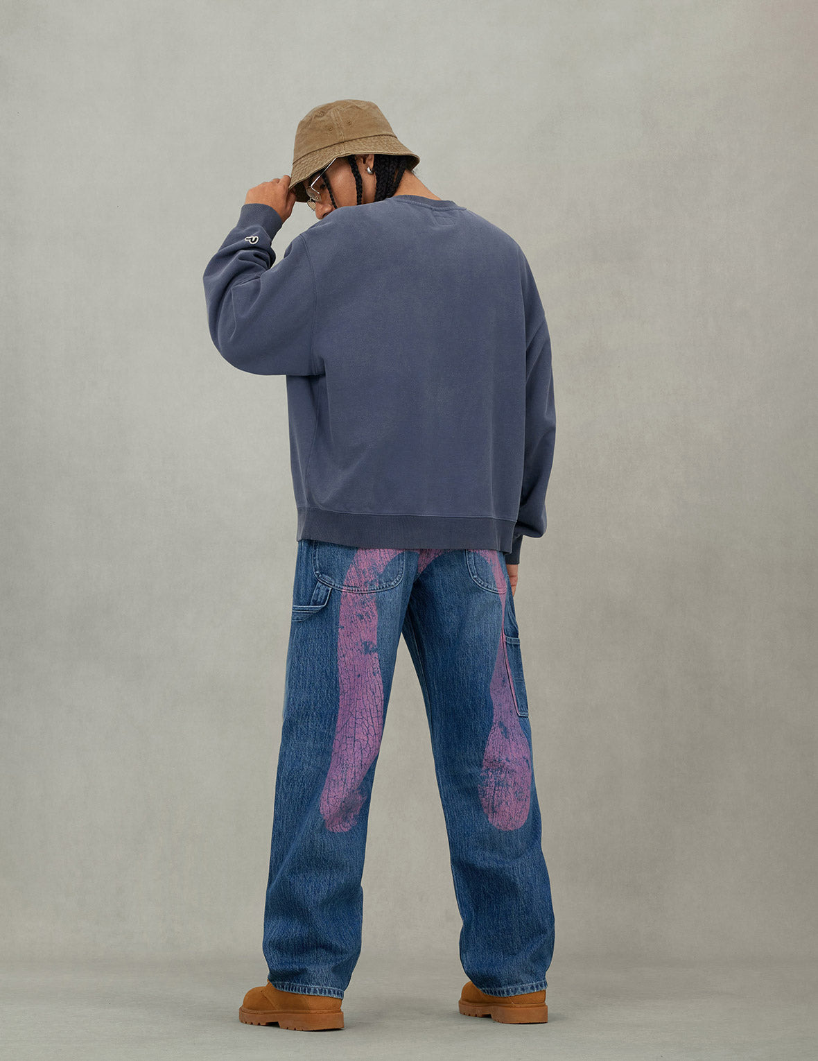 Washed and Distressed Daicock Print Relax Fit Jeans - 6
