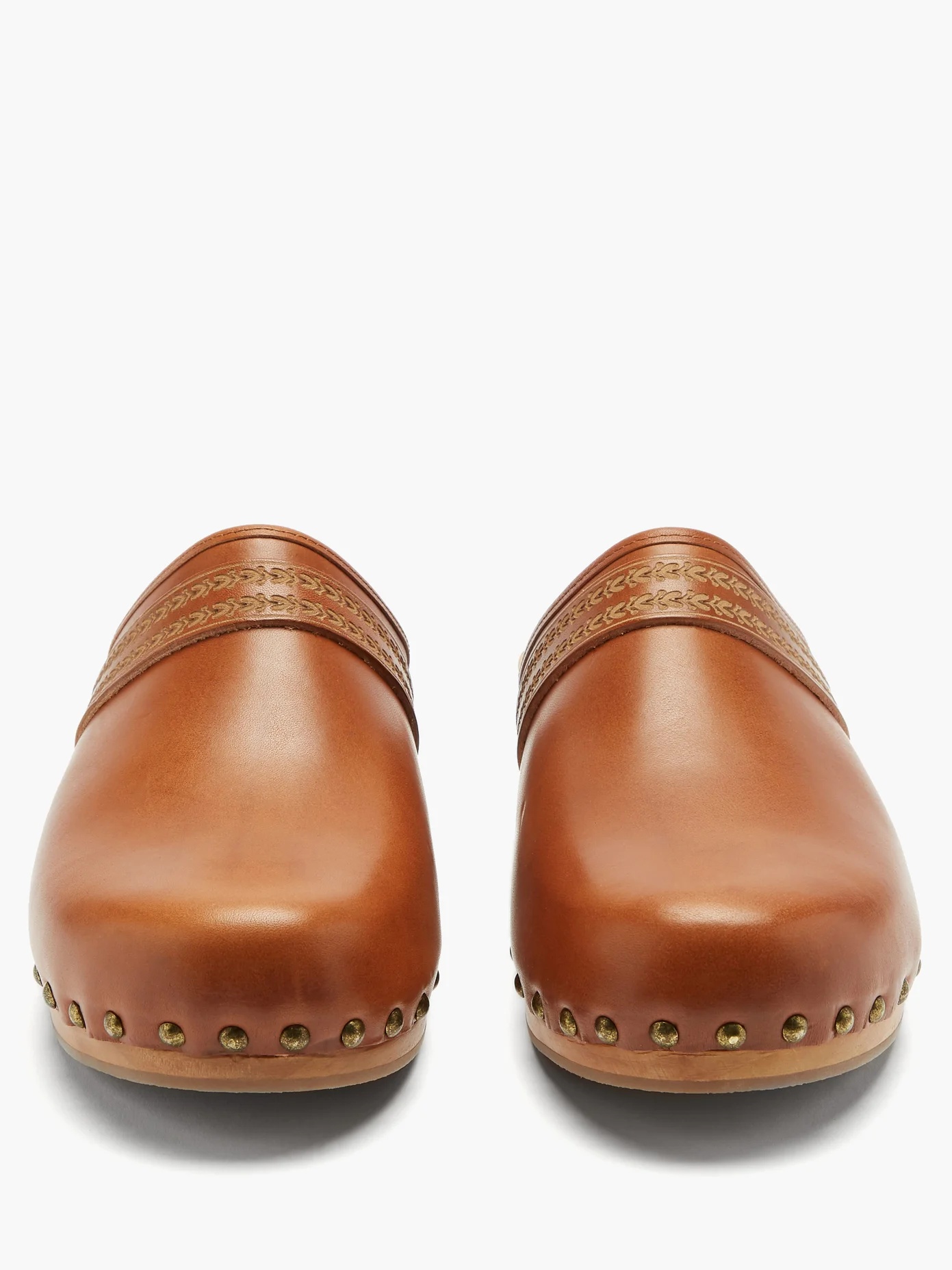 Thalie floral-carved leather clog mules - 5