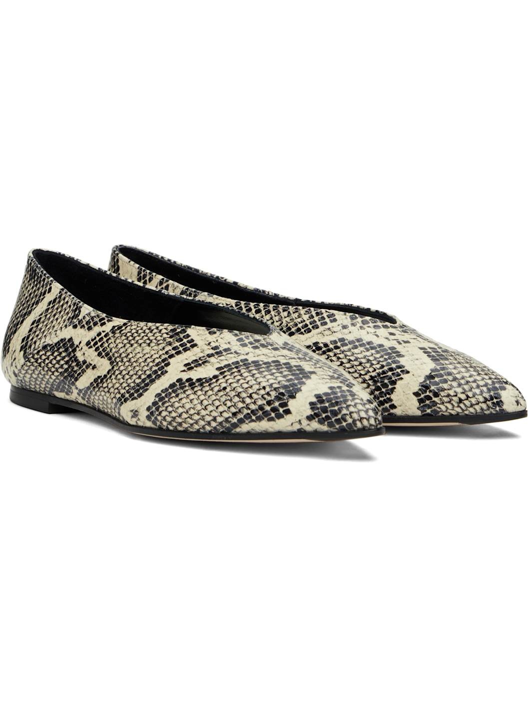 Beige & Black Moa Leather Ballerina Flats - 4