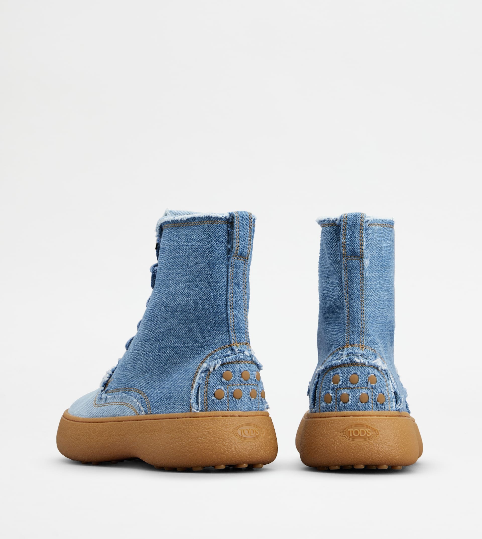 TOD'S W. G. LACE-UP ANKLE BOOTS IN DENIM - LIGHT BLUE - 2