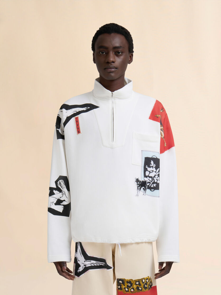 WHITE COTTON HIGH-NECK SWEATSHIRT - 2