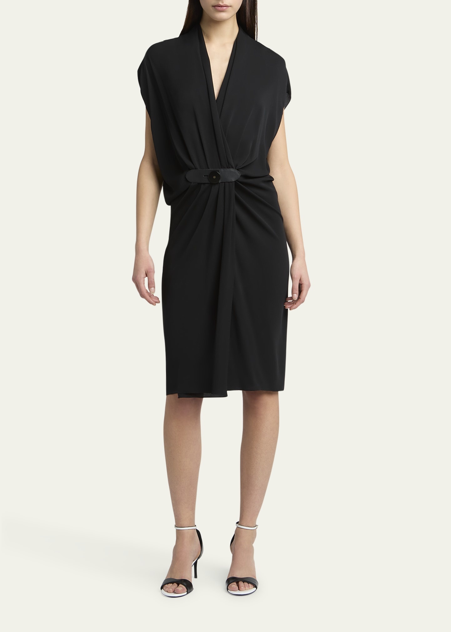 Gathered Leather Buckle Silk Dress - 2