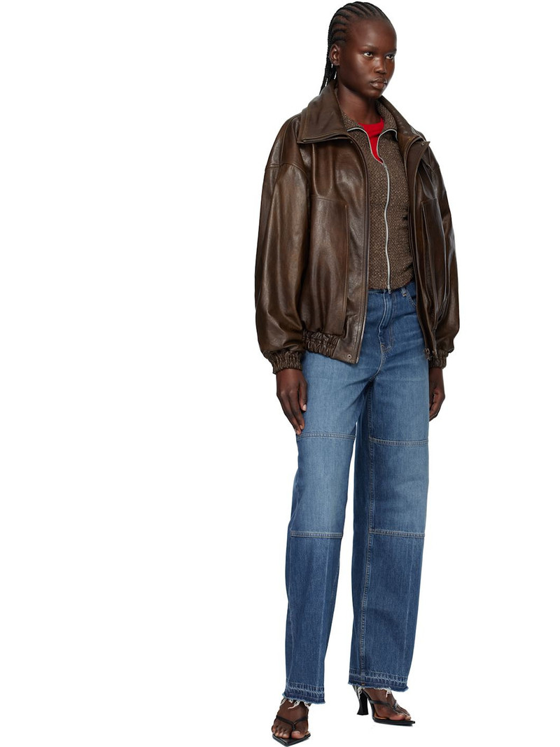 MAGDA BUTRYM Brown Snap-Collar Aviator Leather Jacket outlook