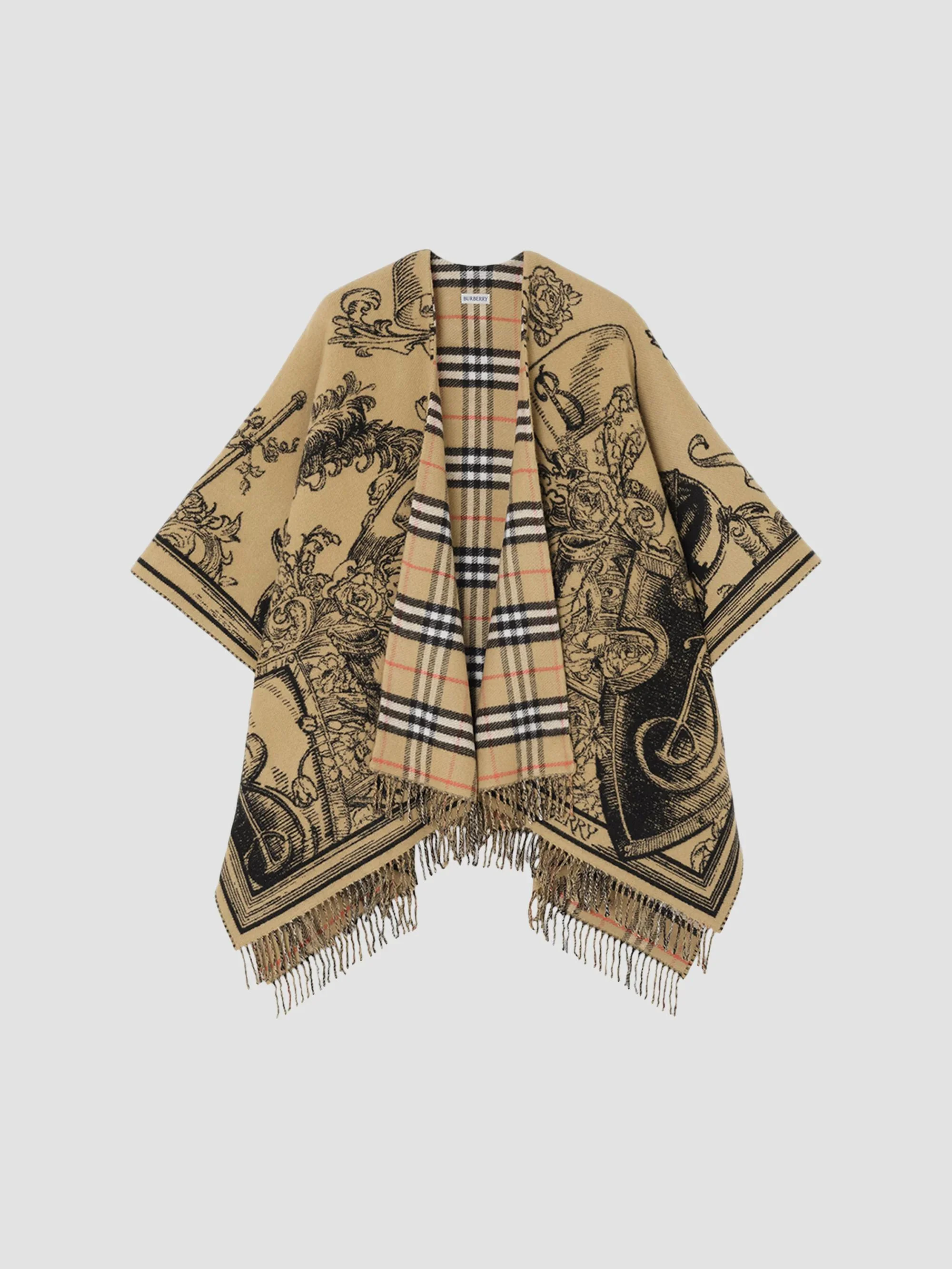Women's Reversible Etched Knight Wool Cape - Beige - 1
