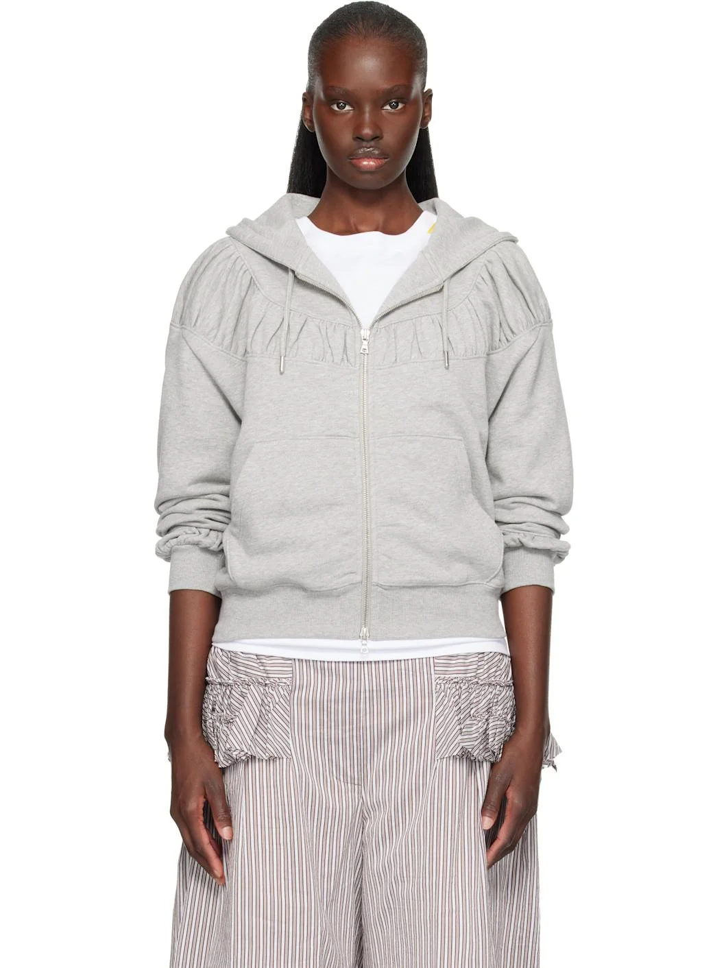 Gray Cropped Loose Zipped Hoodie - 1