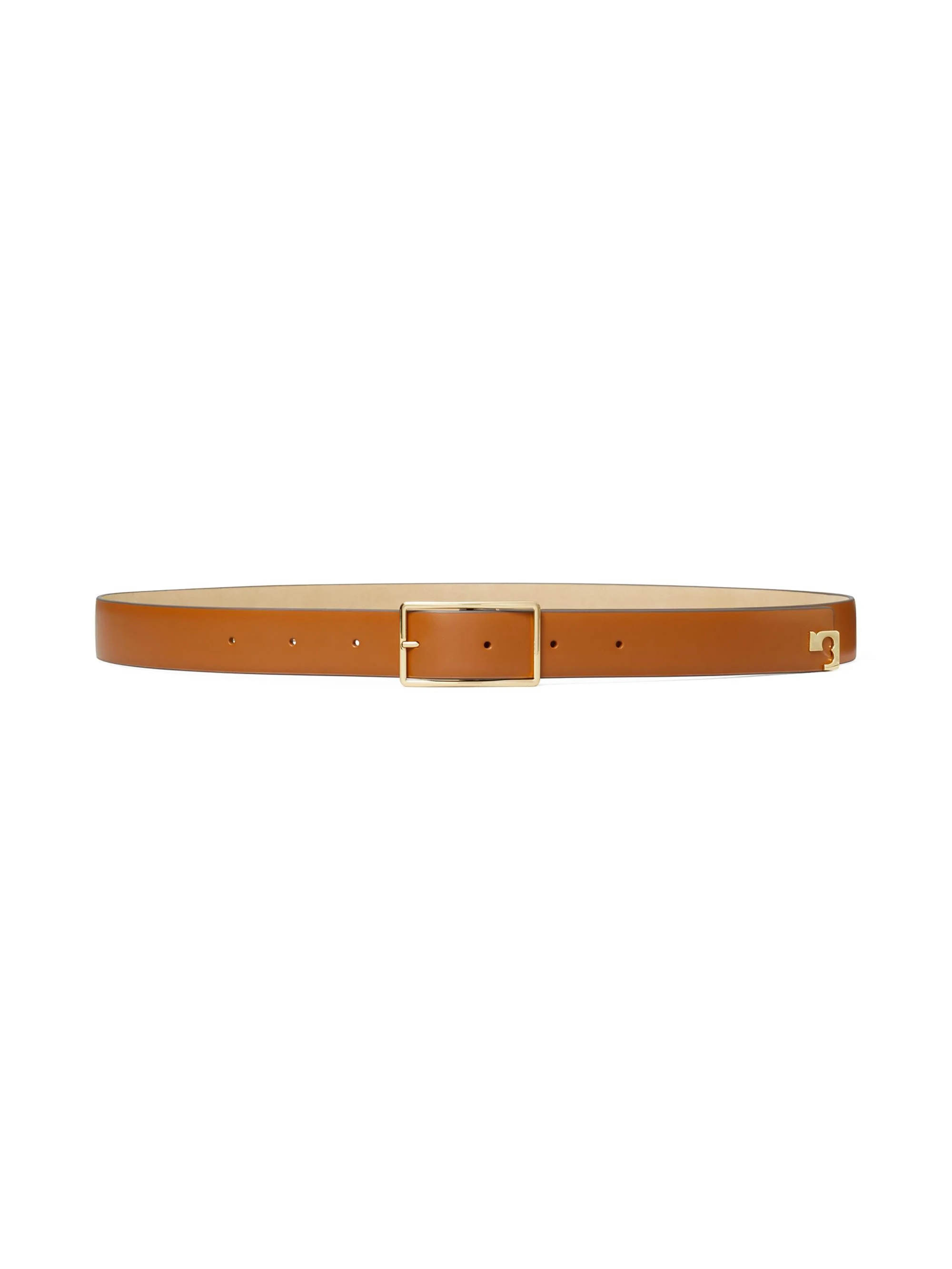 Women's Roller Buckle Leather Belt - Aged Tan And Gold - 1