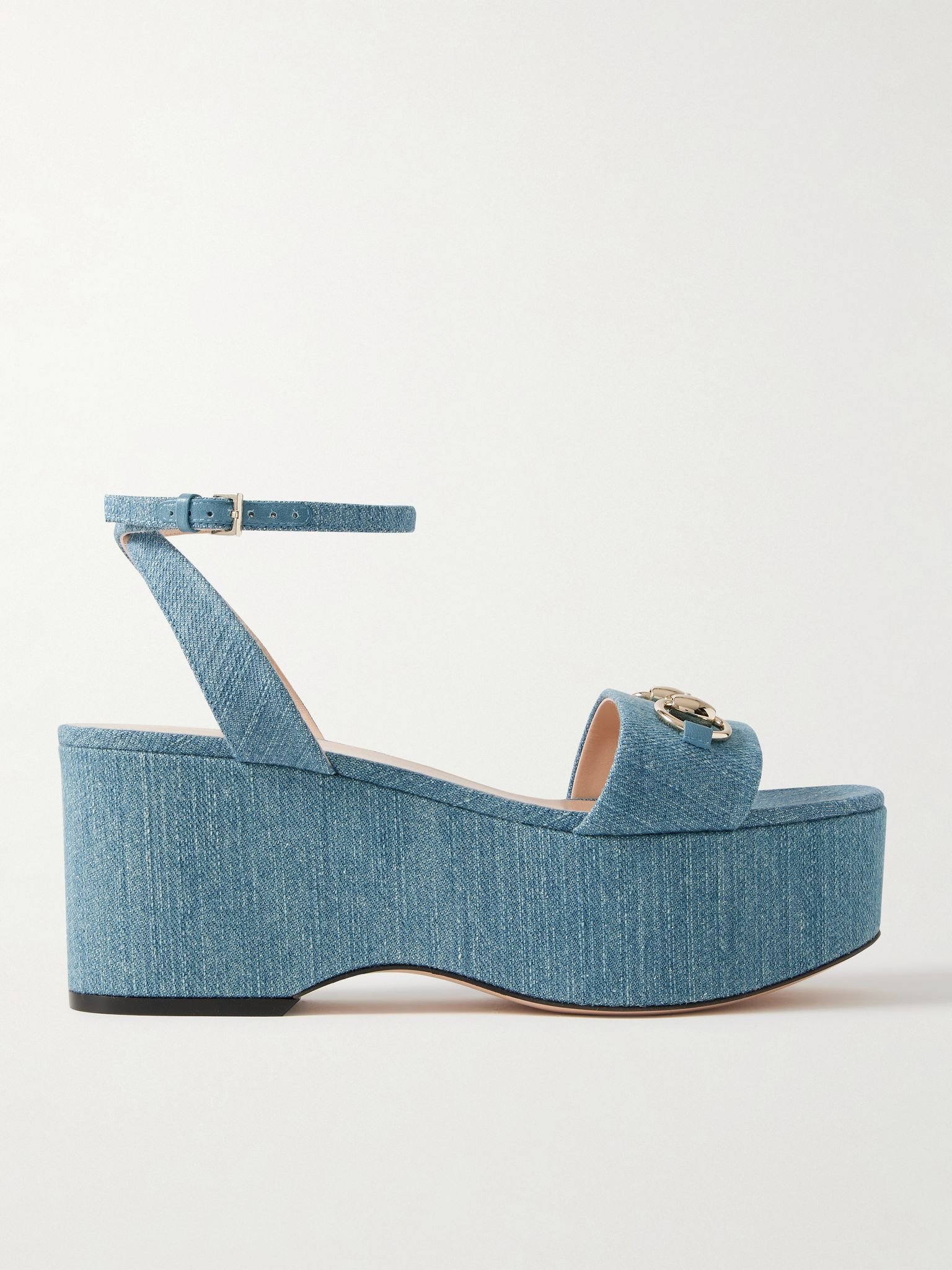 Lady Horsebit-embellished denim platform sandals Blue - 1