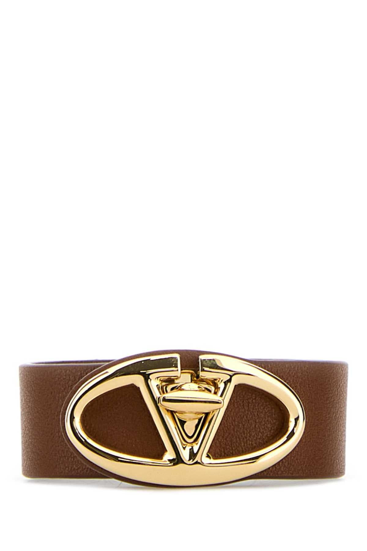 Valentino Garavani Women Brown Leather Vlogo Bracelet - 1