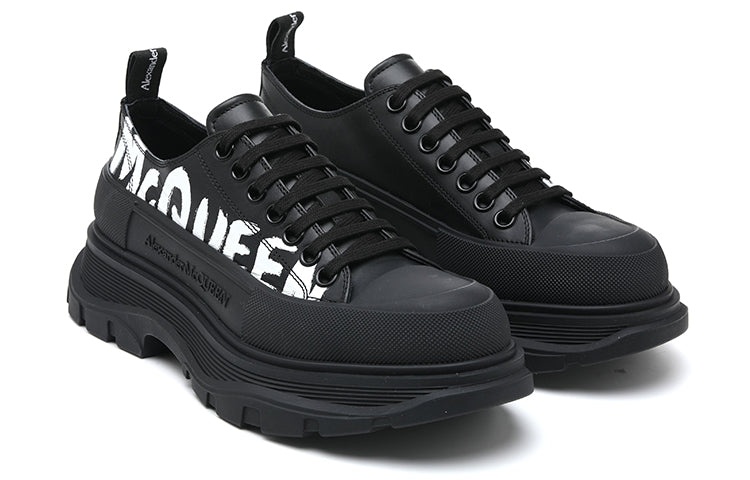 Alexander McQueen Graffiti Tread Slick Lace Up Shoes 'Black White' 711108WIAT61070 - 5