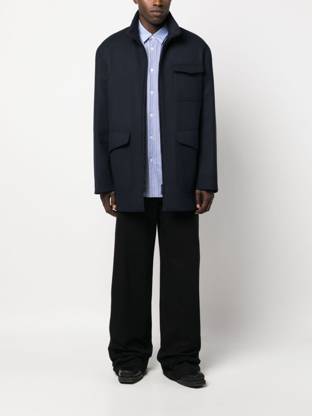 zip-up virgin wool coat - 2