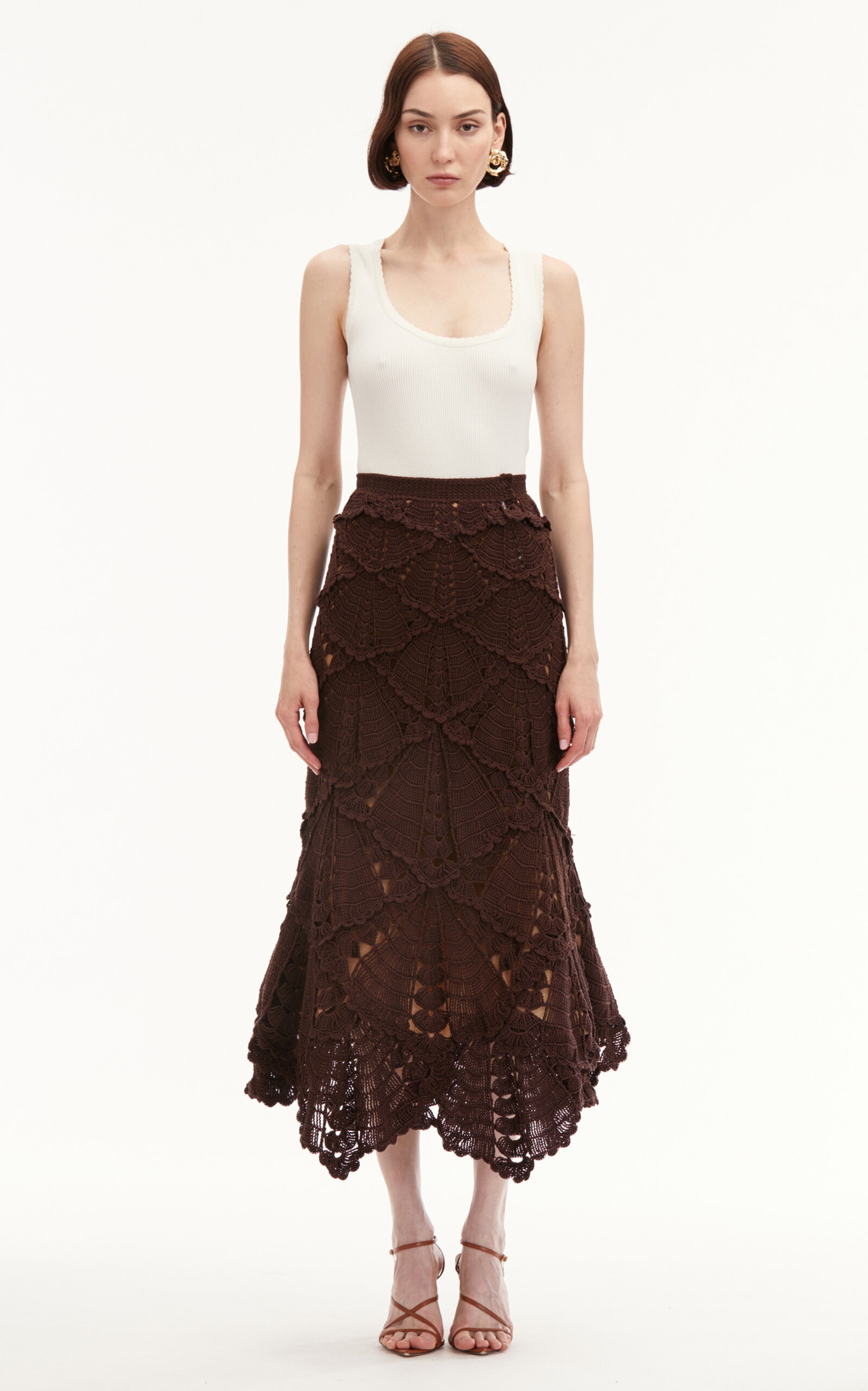 Shell Crochet Flared Knit Skirt brown - 4