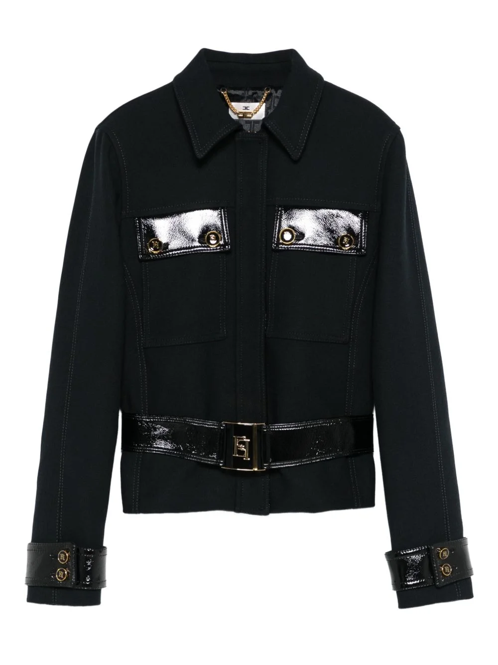 patent-trimmed belted jacket - 1