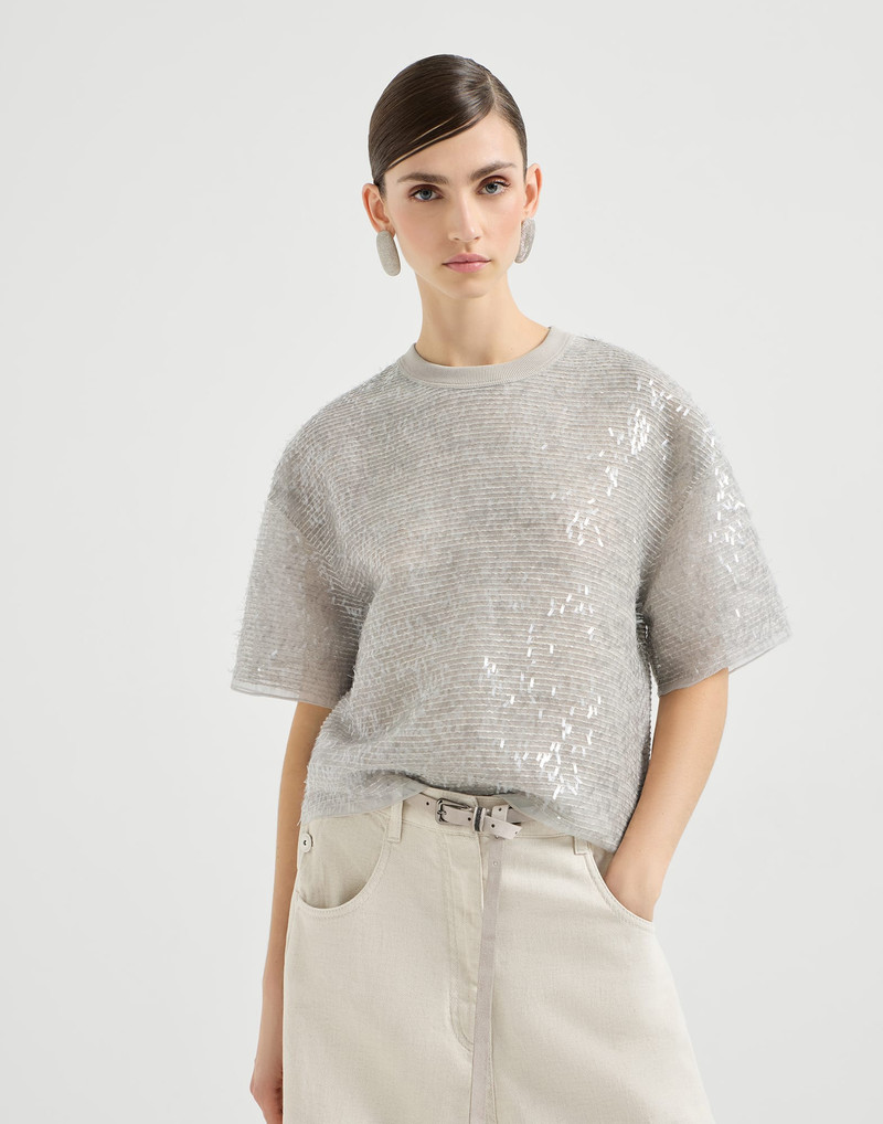 Dazzling cascade embroidery T-shirt in crispy silk 2