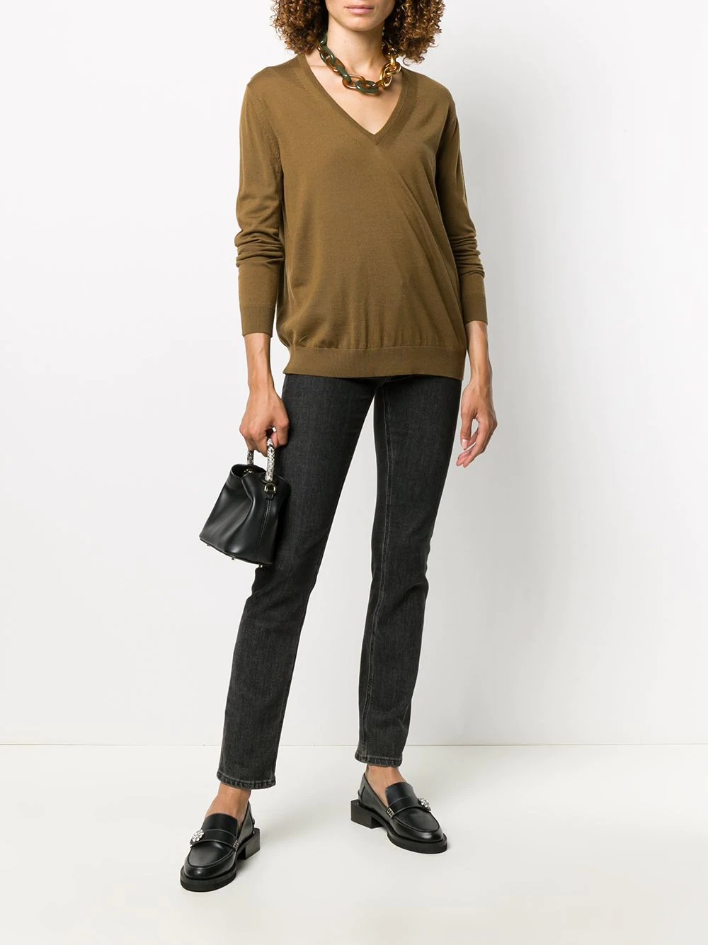 v-neck knitted jumper - 2