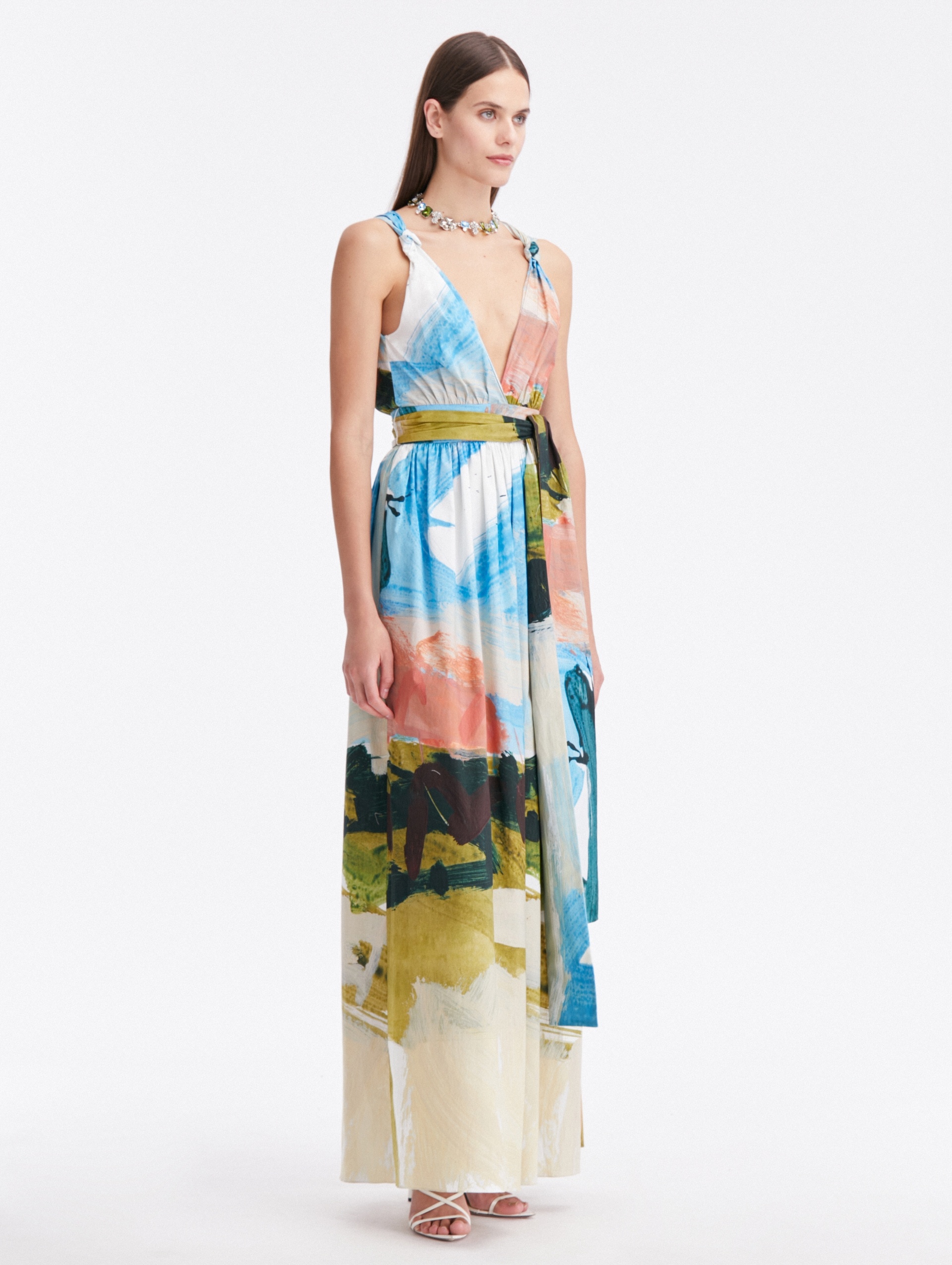 ABSTRACT LANDSCAPE COTTON POPLIN MAXI DRESS - 4