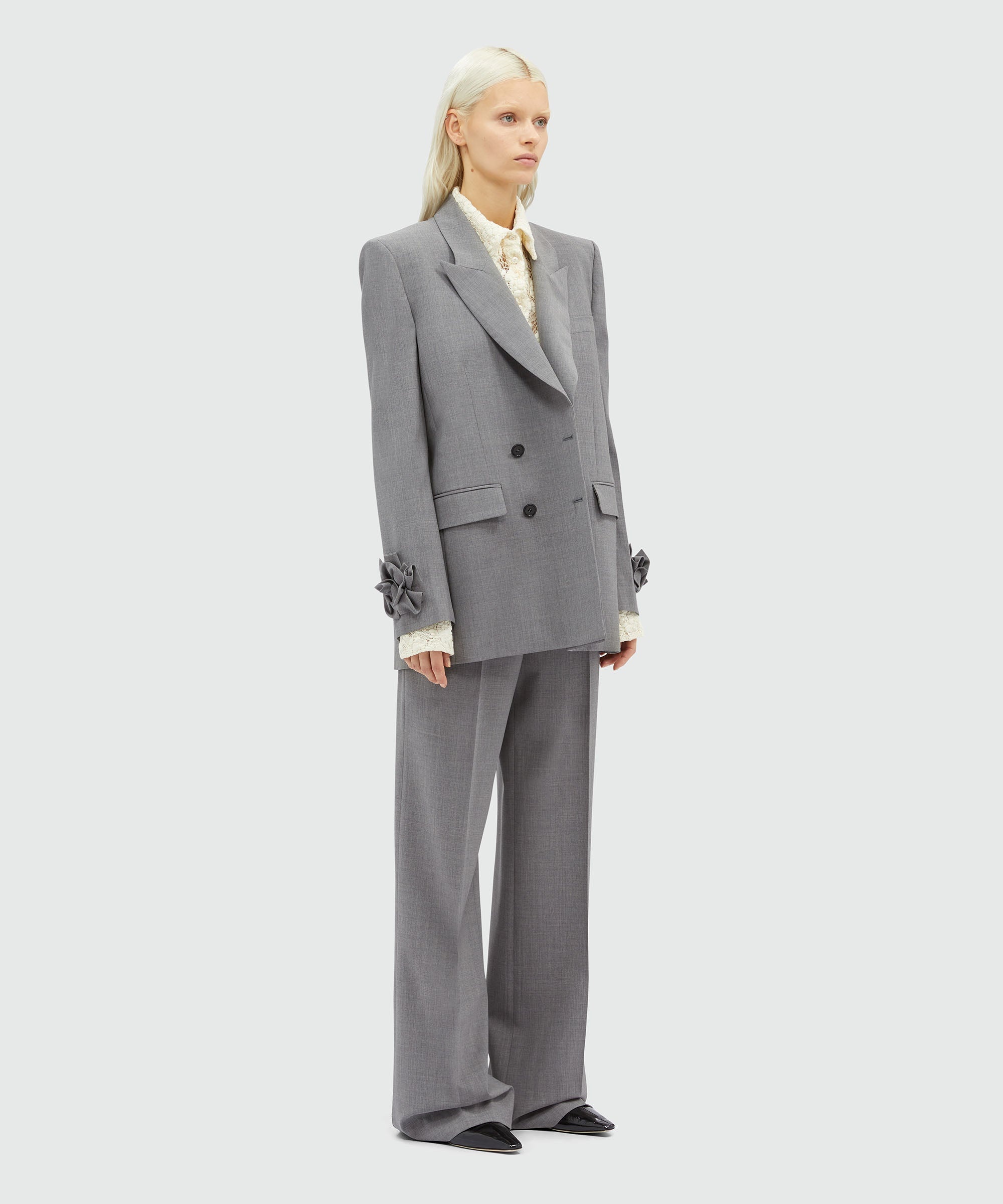 Grey melange double-breasted "MSGM Tailoring" wool jacket with applications - 4