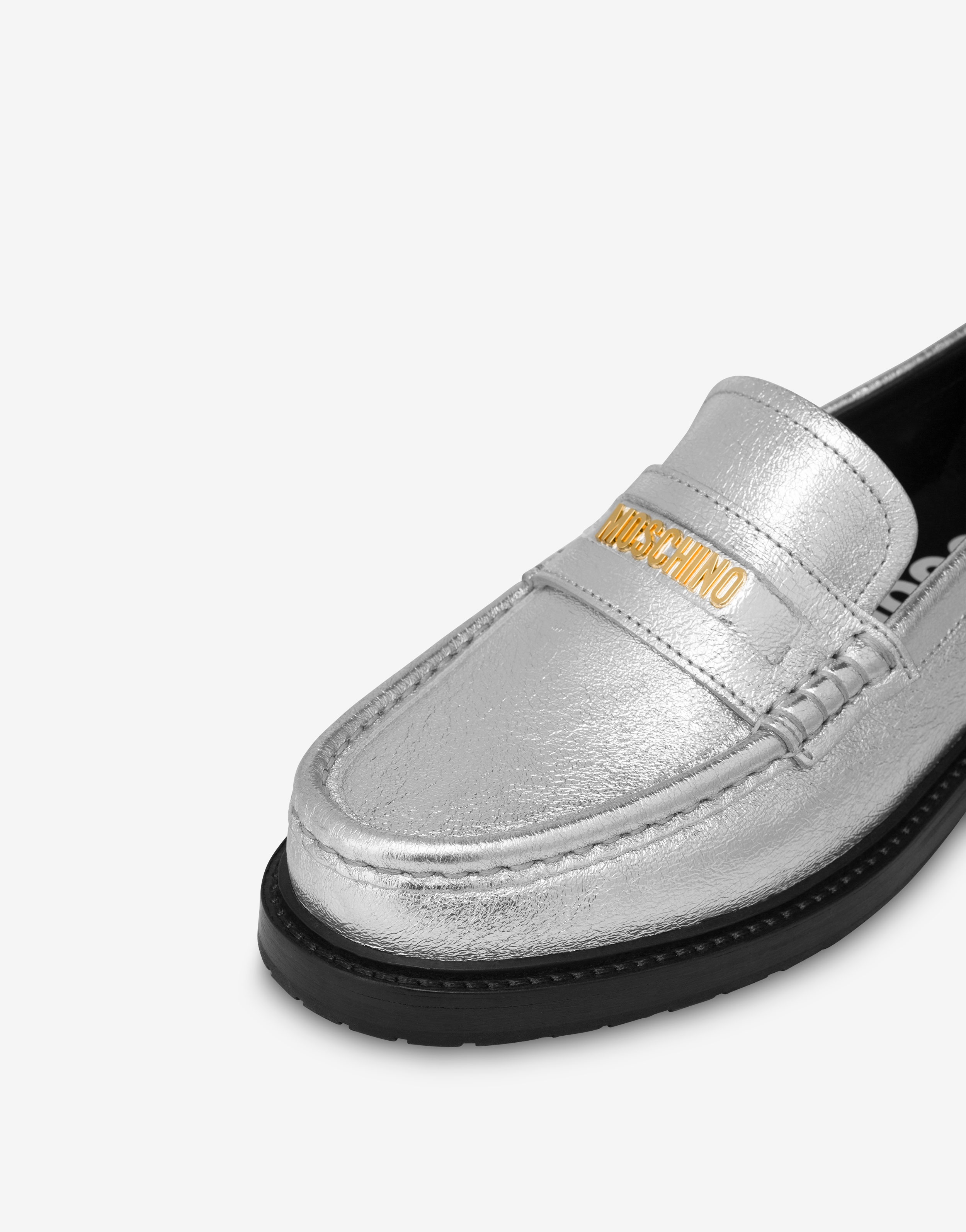 MOSCHINO COLLEGE LAMINATED CALFSKIN LOAFERS - 4