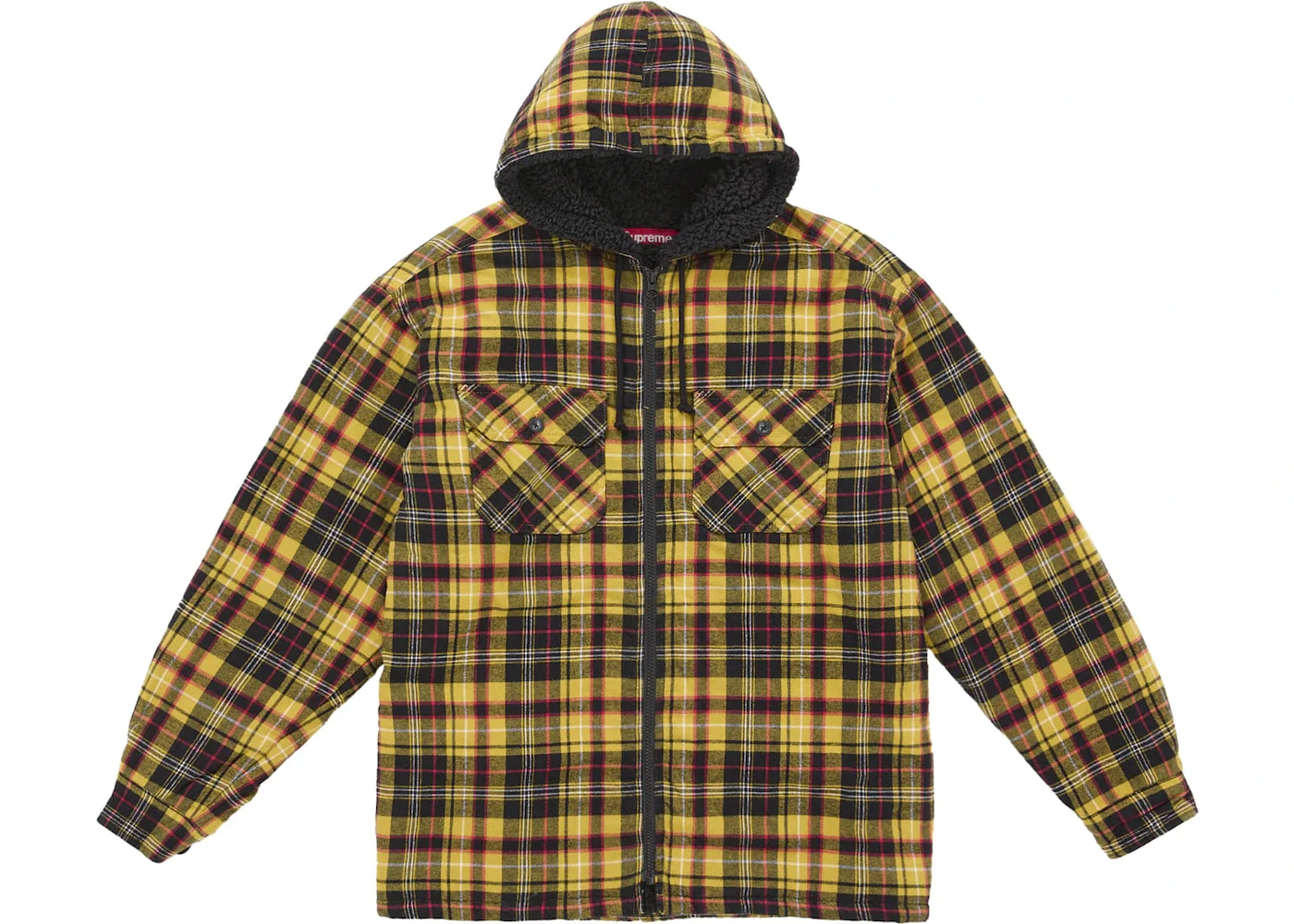 Supreme Lined Zip Up Hooded Flannel Shirt Yellow - 1
