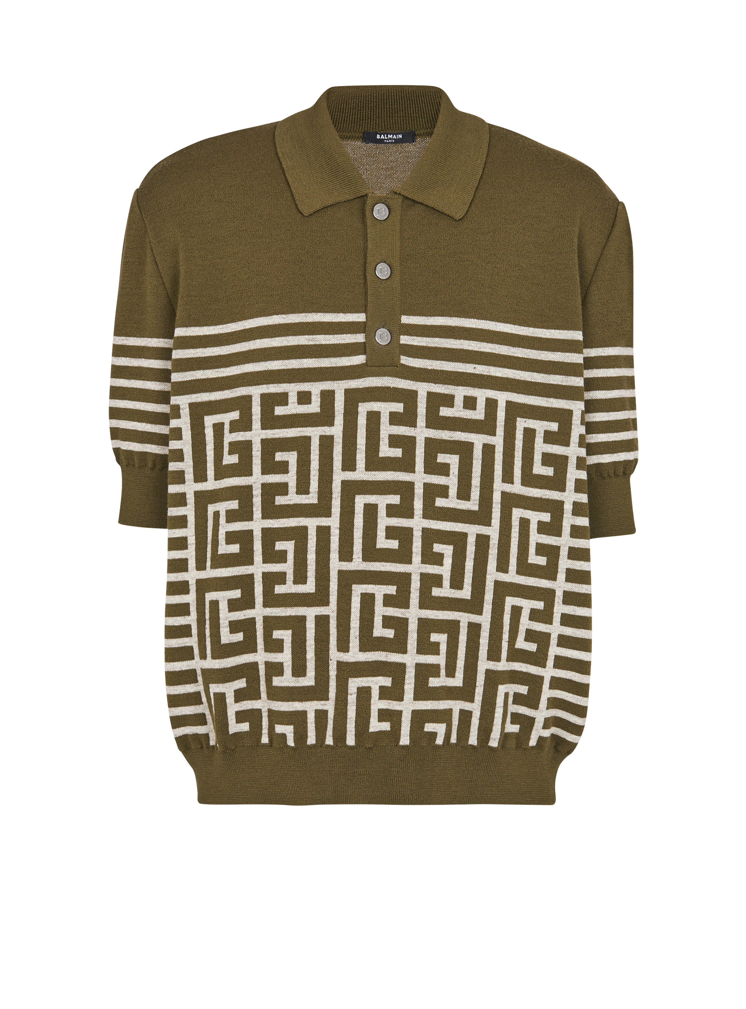 Wool polo shirt with monogram and stripes - 1