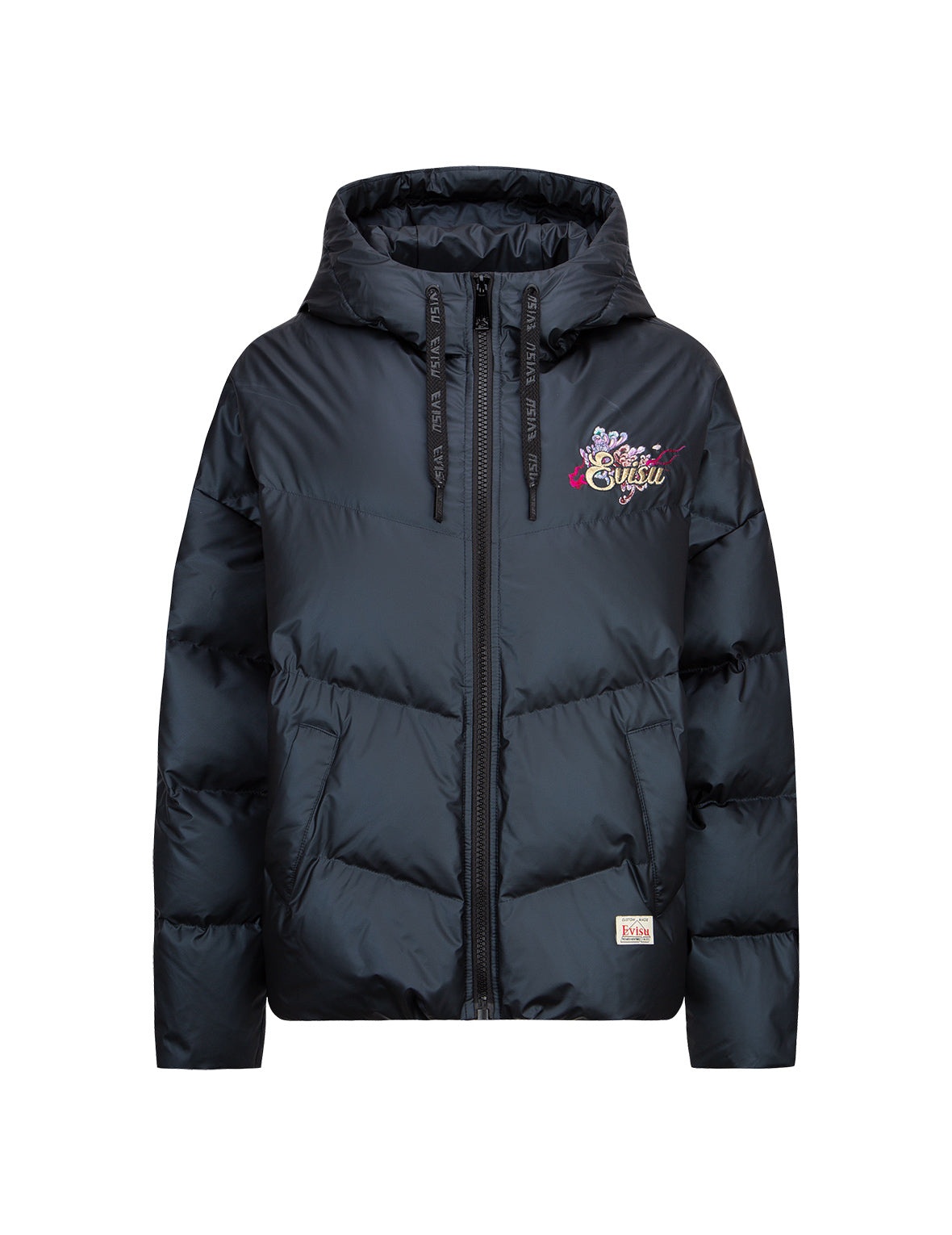 Logo and Chrysanthemum Motif Embroidered Down Jacket - 1