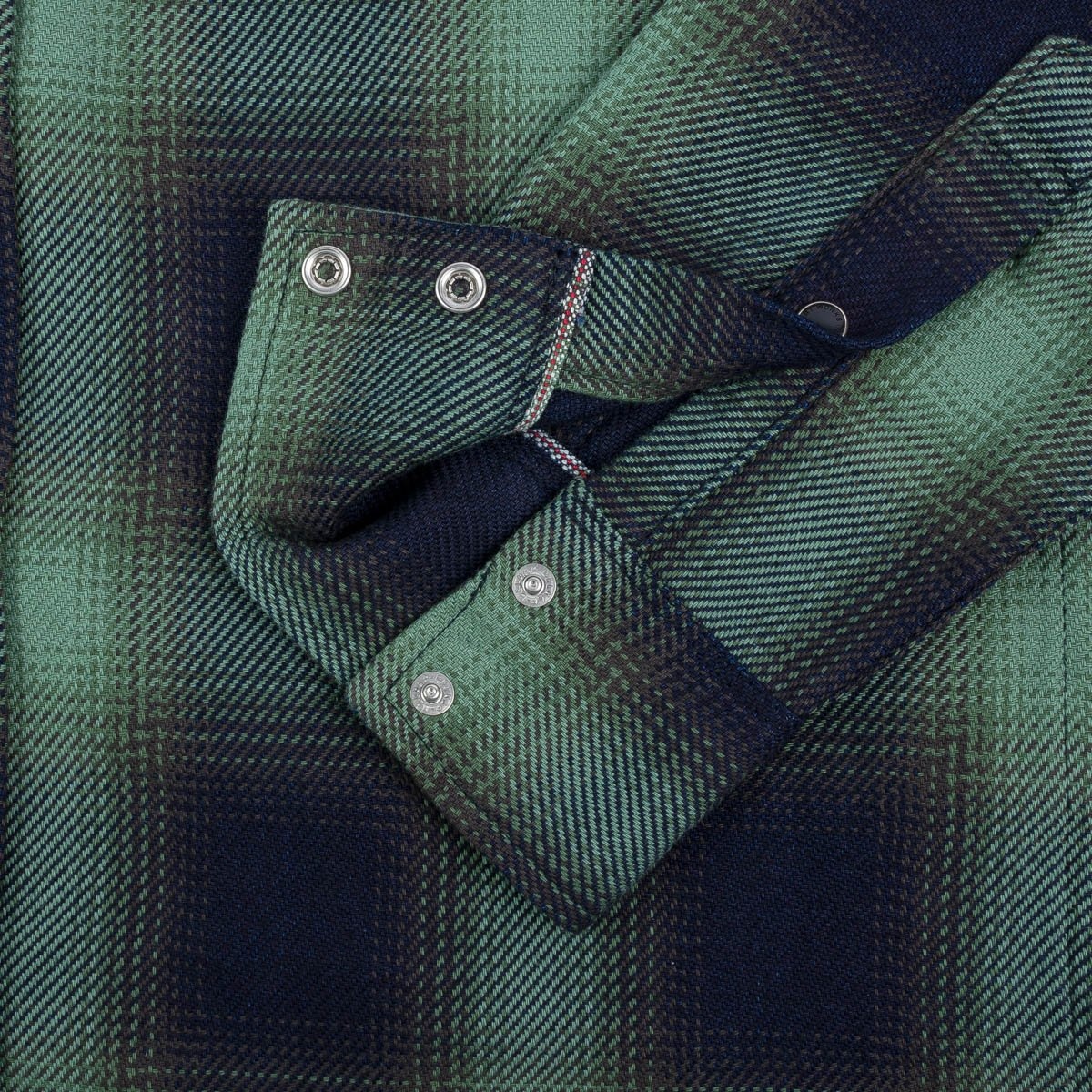 IHSH-348-GRN 9oz Selvedge Ombré Check Western Shirt - Green - 12